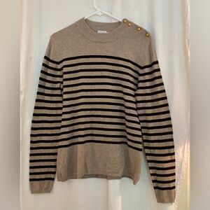 Cielo Tan & Black Striped Long Sleeved Shoulder Button Sweater Size XL